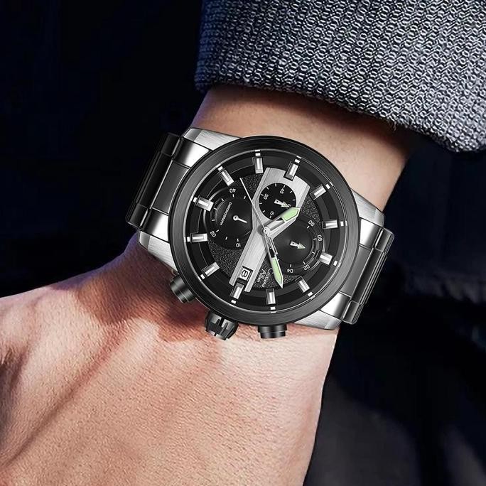 Sale Diskon   Cristiano Aillen Jam Tangan Pria Analog 8889 Rantai Stainless Steel Chronograph Kaca S