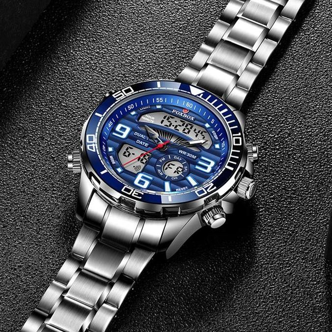 Sale Lige Merek Foxbox Jam Tangan Pria Digital Layar Ganda Mewah Teratas Jam Tangan Kronograf Olahra
