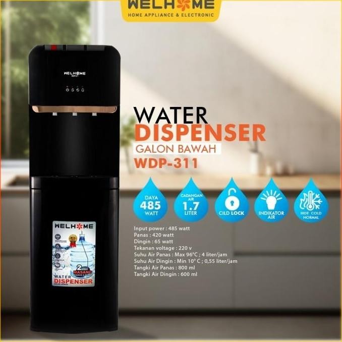 Dispenser Welhome Galon Bawah fungsi Panas, Dingin , Normal Dispenser Welhome WDP-311 Dispenser Pana