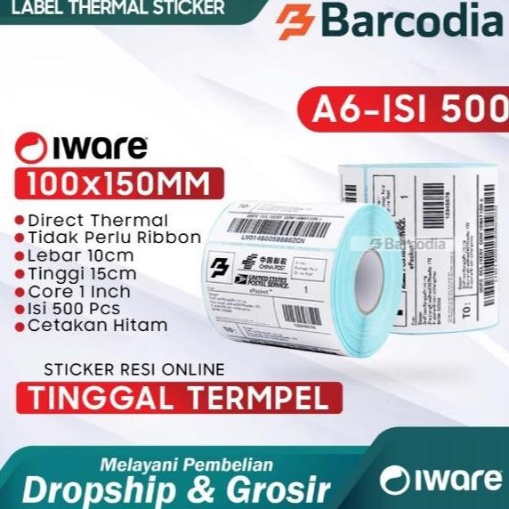 

new kertas thermal label sticker 100x150 500pcs bare ukuran a6 stiker thermal 100x150mm
