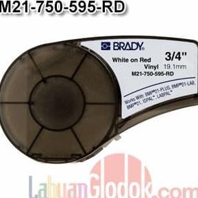 

new tape label brady vinyl 19mm white on red m21-750- 595-rd merah /stiker