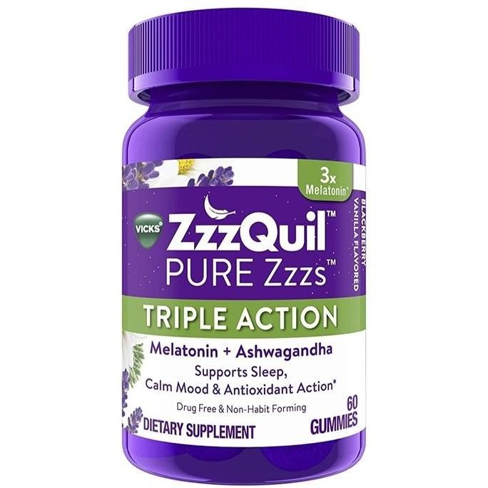 TERMURAH - Vicks ZZZquil melatonin plus ashwaganda TRIPLE ACTION. insomnia