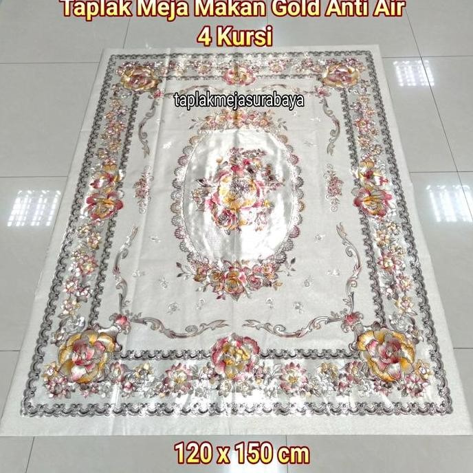Promo Taplak Meja Makan Plastik 4 Kursi - Taplak Meja Makan Mewah Gold COD