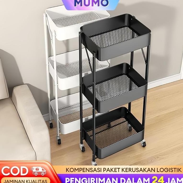Besi 100%Rak Troli Besi Susun Rak Dapur Lipat Rak kamar mandi Rak Salon Rak Roda Serbaguna