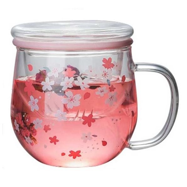 Mug Cangkir Gelas Kopi Teh Set Saringan Infuser Tutup Kayu / Gelas Kaca Unik Dengan Saringan Infuser