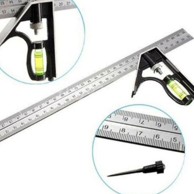 

NEW!!! Mistar Penggaris Besi Siku Tukang Multifungsi Adjustable Angle Ruler Waterpass 305mm