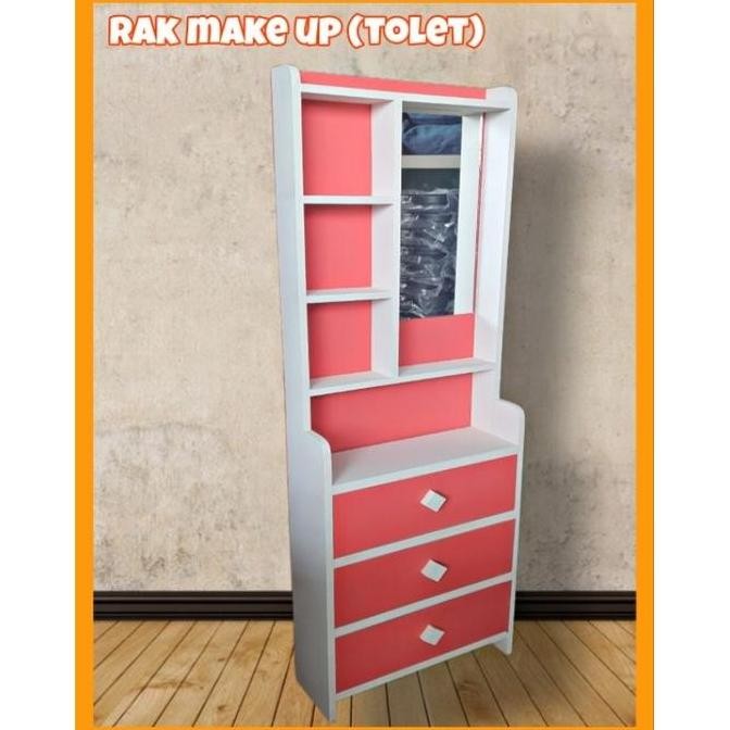[Cod] Rak Make Up Tolet Meja Rias Lemari Kosmetik Kaca Bahan Kayu Kuat Co