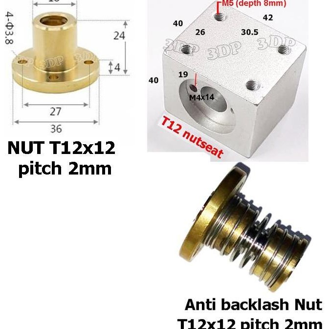 Nut Leadscrew T12*12 pitch 2 (material brass)