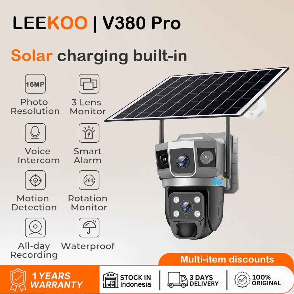 V380 Pro Solar CCTV IP Kamera 16MP 4G WIFI Solar Panel Surya Tenaga Matahari Outdoor - Penuh Warna T