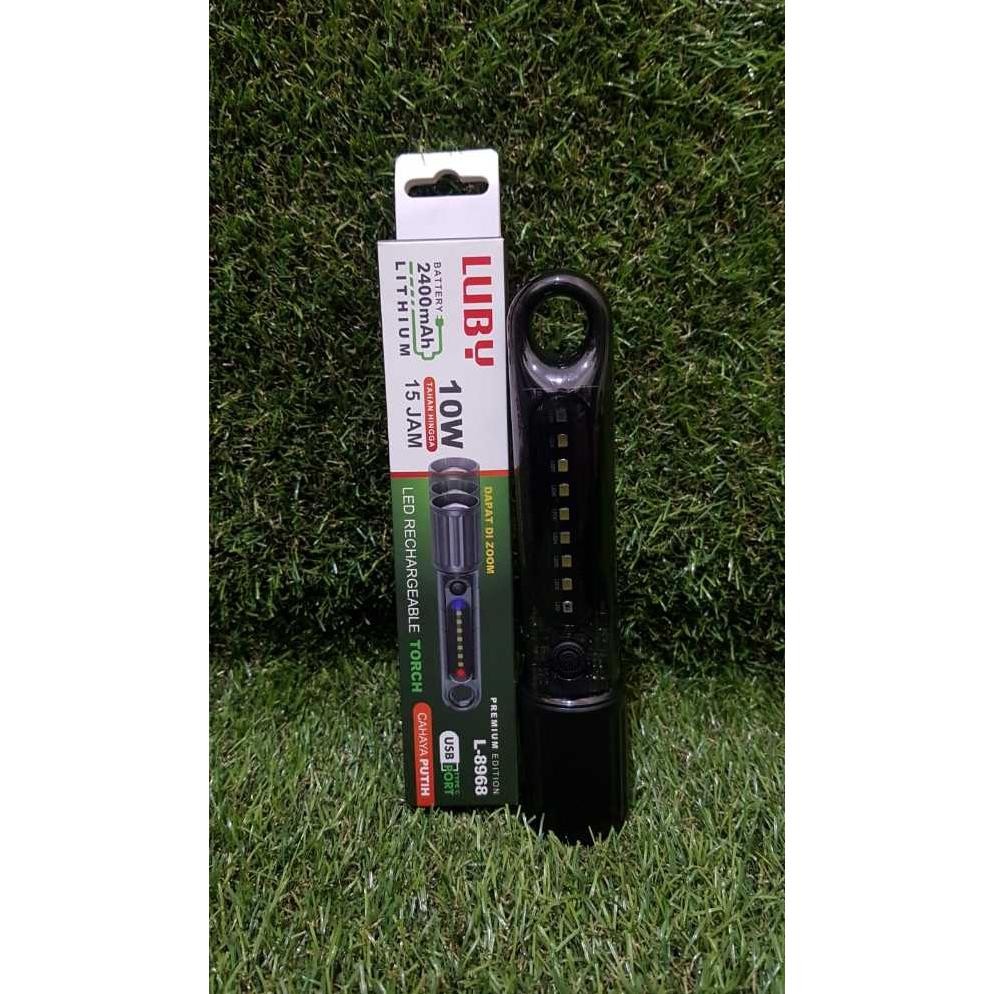 LUBY L-8965A / L-8966A Senter Tangan Led Rechargeable COB Cahaya Putih Senter Ori Luby 100%
