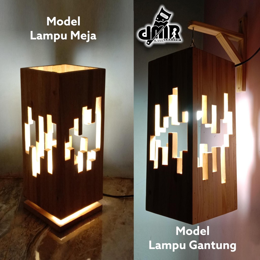 Lampu Tidur Meja Nakas Hias Gantung Dinding Teras Cafe Kayu Rustic Jepang Antik Wooden Table Desk La
