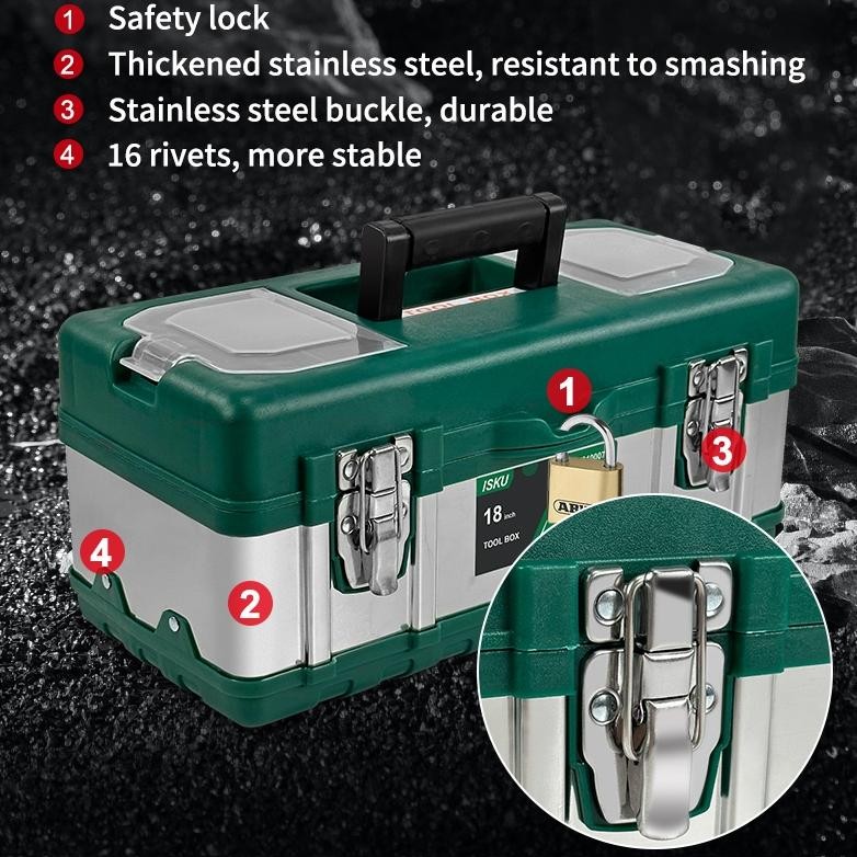 YZ Isku Tool Box Besar 20 Inch Tool Box Bahan Stainless Steel Kotak Perkakas Toolbox