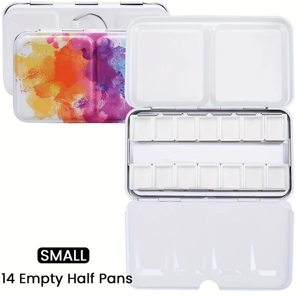 

Empty Watercolor Palette Metal Empty Watercolor Tin Palette Paint Case With 14Pcs Half Pans For Diy Travel Watercolor Palette