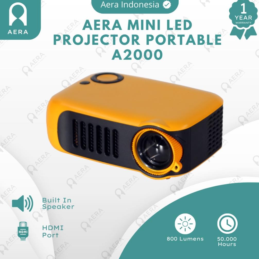 AERA Proyektor A2000 800 lumens | Proyektor Full HD 1080P | Mini LED Projector | Proyektor A2000 Ful