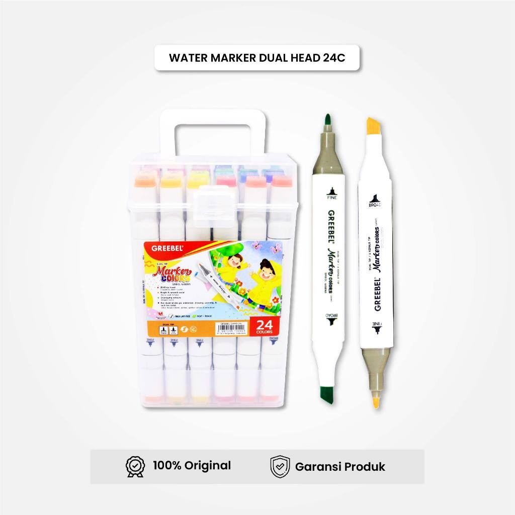 

GREEBEL Spidol Warna Warni 1 Set / Spidol Water Marker Dual Head (24 Warna) / Spidol Warna / Sketch Marker / Spidol Set / Vemilo