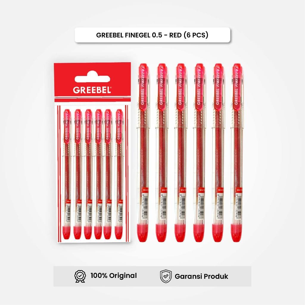 

GREEBEL Gel Pen Pulpen Pena Fine Gel 0.5 Merah (6PCS/SET) / Pulpen Gel Murah Grosir