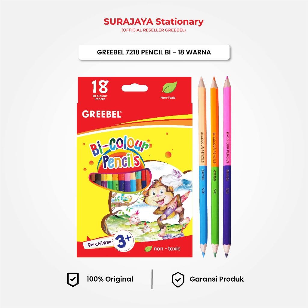 

Pensil Warna / Isi 18 Pcs = 36 Warna / 7218 Pencil Bi Color GREEBEL