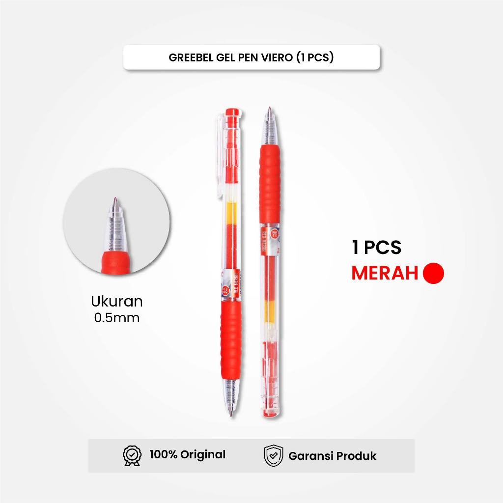 

GREEBEL Gel Pen Pulpen Pena GP-504 Viero 0.5 Tinta Merah (1PCS) / Pulpen Gel Murah Grosir