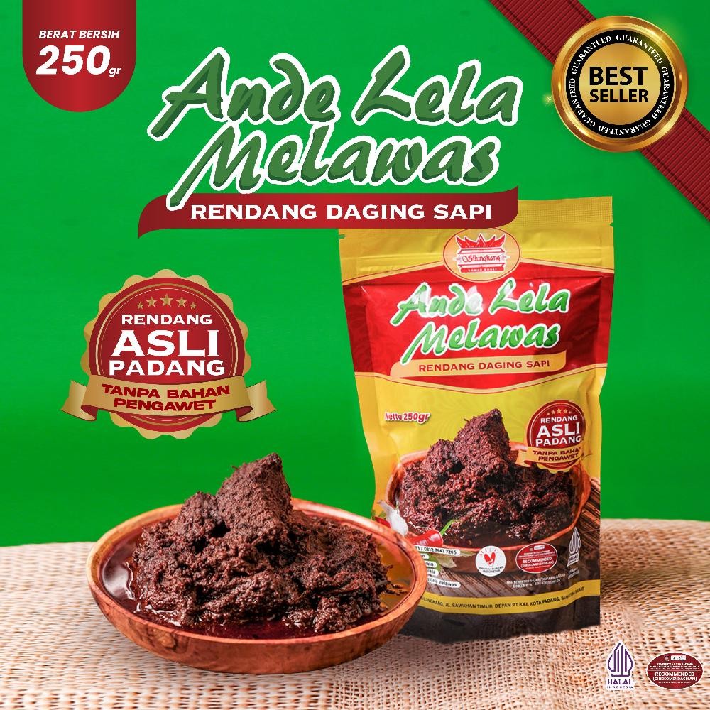

[250 Gr] Rendang Daging Sapi Asli Padang "Ande Lela Melawas" Khas Silungkang Sumatera Barat | 250 Gram | Rendang Asli Padang | Makanan Siap Saji | Rendang Instan | Masakan Padang