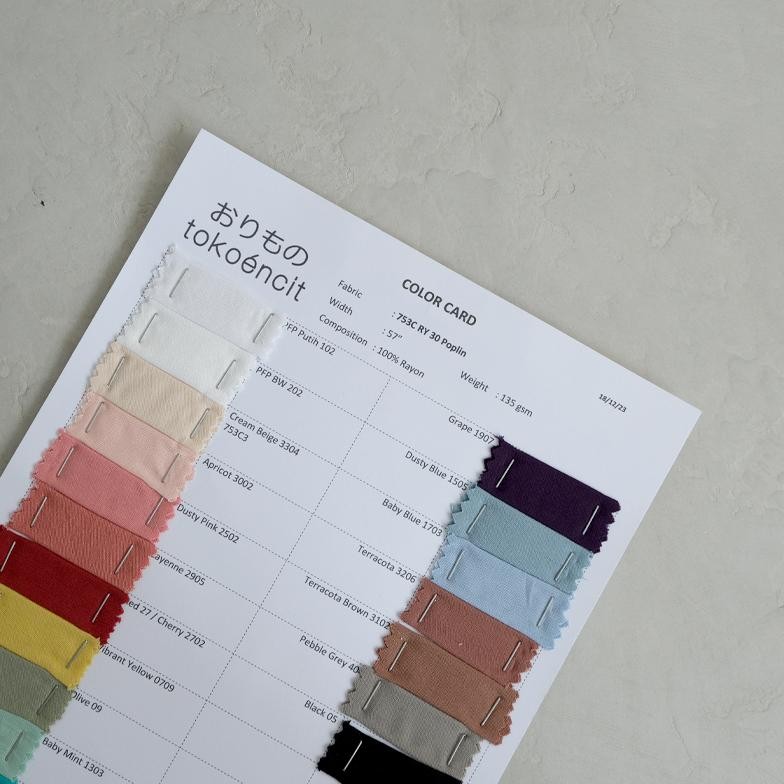 YZ Tokoencit Color Card Kain Euca Super, Klook Slub, Chiffon Silk, TC Poplin, Denier 70, dll