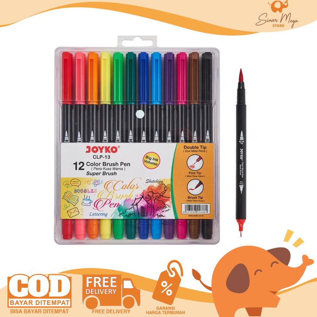 

Joyko Color Brush Pen Set CLP-13 Super Brush Double Tip Dual Mata Pena Kuas 12 Warna Murah