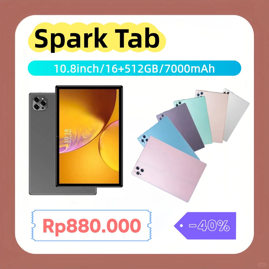Spark Tab RAM 16GB + 512GB Tablet Pembelajaran SIM + WIFI Baterai Besar 7000mAh