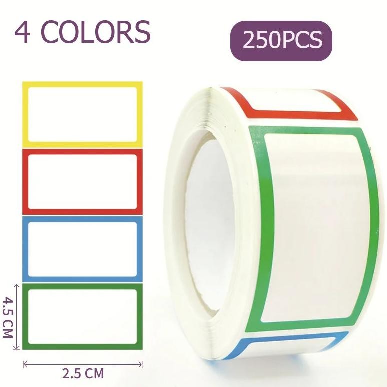 

250Pcs Waterproof Blank Self Adhesive Assorted Stickers Removable Label Stickers Name Tag Bottle File Document School Supplies