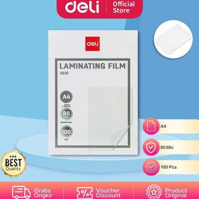 

Termurah Deli Laminator Film Plastik Laminating Laminasi Film A4 100 PCS E3816