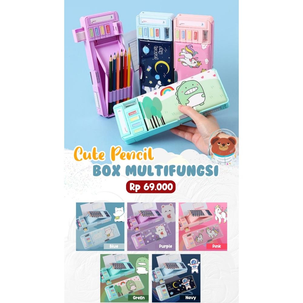 

We-12 Hnk Kotak Pensil Anak Sekolah Pola Kartun Lapisan Ganda Tunggal Dengan Rautan Multifungsi We-12