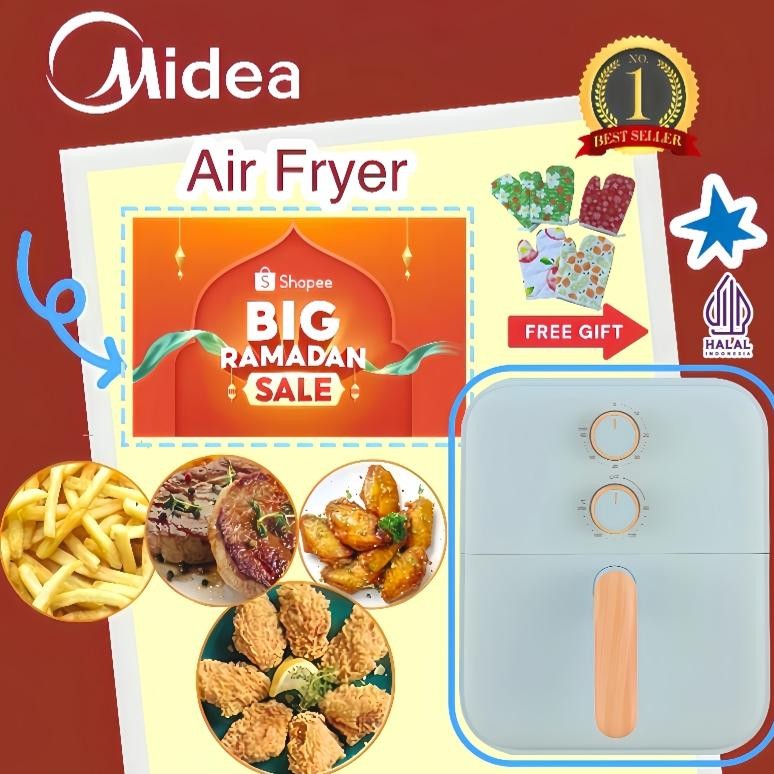 Hadiah PernikahanMidea Airfryer Watt Model Putar Pegangan Kayu MAF400B0ADG