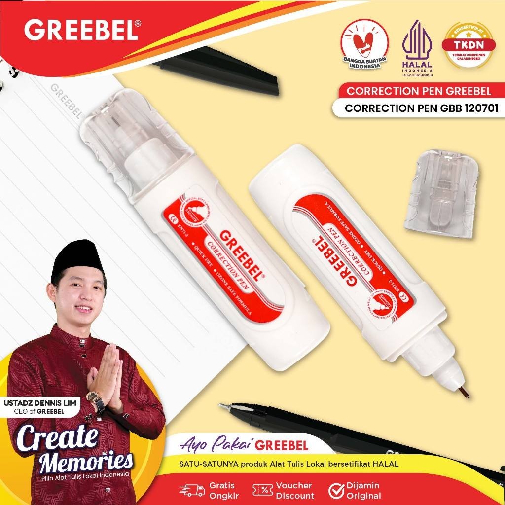 

GREEBEL CORRECTION TIPE X PULPEN CEPAT KERING / GREEBEL CORRECTION PEN GBC 120701 (12PCS/BOX)