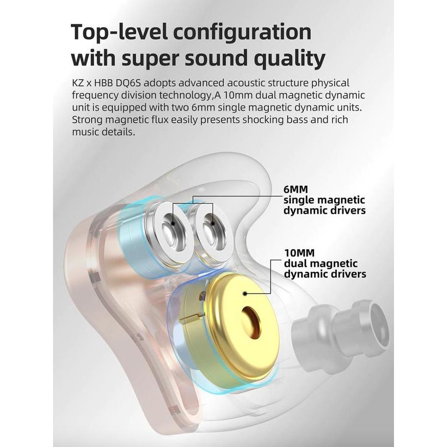 Kz X Hbb Dq6S With Mic In Ear Hifi Driver Earphone Alt Dq6 Zes Zex Pro New Stok