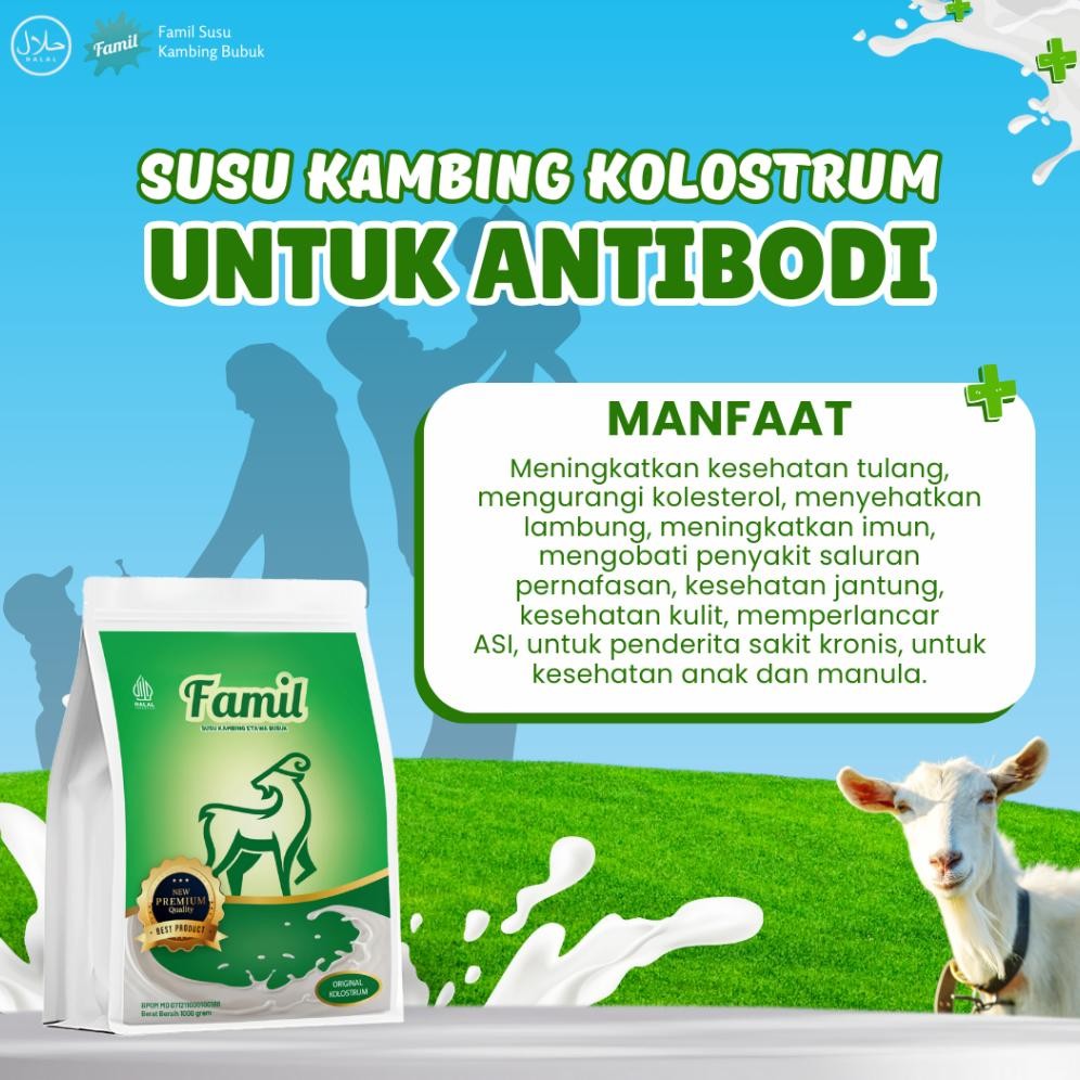 

NEW!!! Susu Kambing Etawa Bubuk Original Kolostrum 1000 Gram / 1Kg Famil Murni Colostrum Lebih Kaya Manfaat & Nutrisi Kalsium Untuk Tulang BPOM Halal Organik