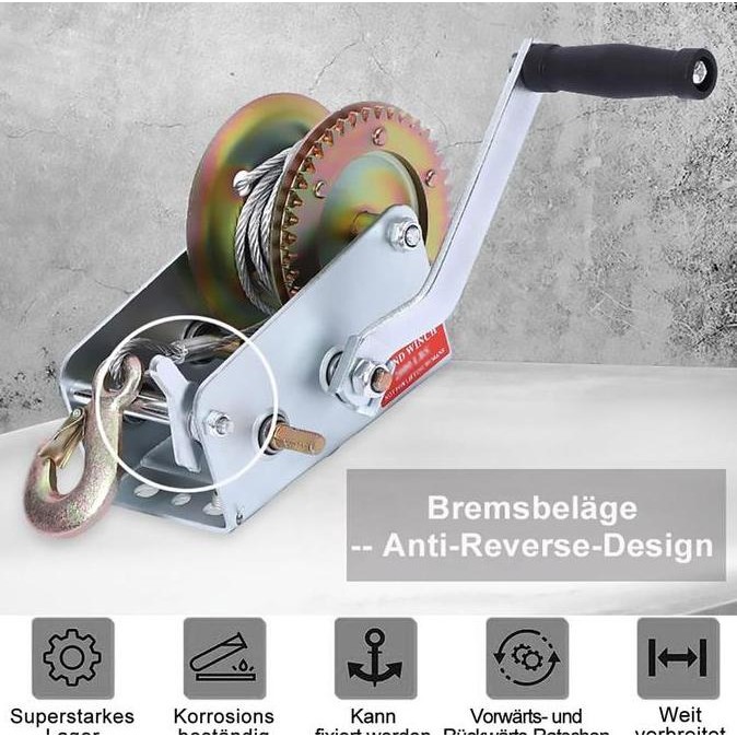 . 800Lbs Mesin Derak Manual Tangan Hand winch Katrol Manual Alat Penarik Caravan Panjang Tali Laut M