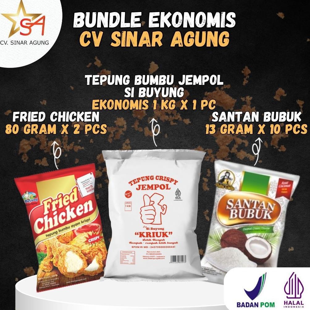 

[BUNDLE EKONOMIS] Bundle EKONOMIS (1 Jempol Si Buyung 1KG+2 Fried Chicken 80g+10 Santan Bubuk 13g) AST nUg