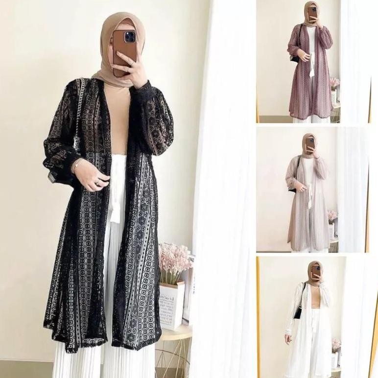 Outwear Long Cardigan Brukat / Outter Brukat panjang lengan balon baju kondangan wanita terlaris