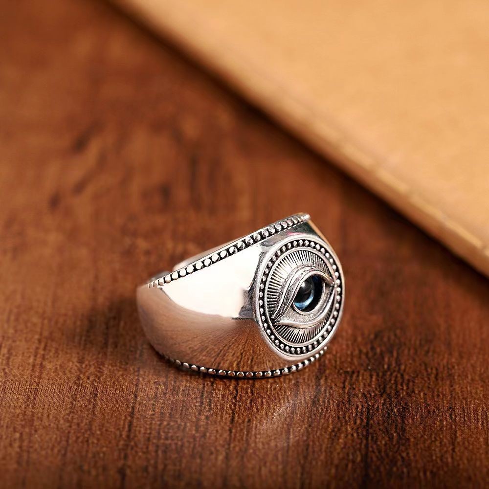 S925Perak Antik Cincin Terbuka Mata Setan Vintage Pria