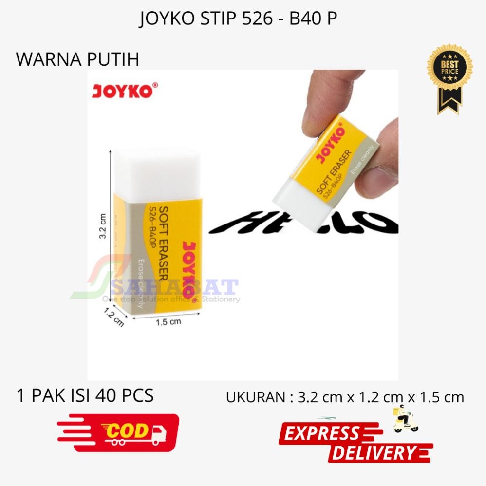 

RB PENGAPUS PENSIL / PENGAPUS WARNA HITAM / ERASER WARNA PUTIH / JOYKO STIP WARNA WARNI - SATU PAK ISI 40