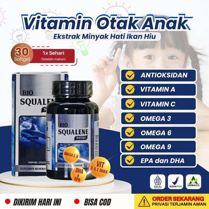

Terlaris Bio Squalene Softgel Minyak Hati Ikan Hiu Omega 3 6 9 Fish Oil Asli 100% Original - Vitamin Dha Otak Anak & Dewasa Cegah Pikun, Penguat Ingatan & Kecerdasan Otak, Peningkat Konsentrasi Dan Fungsi Otak