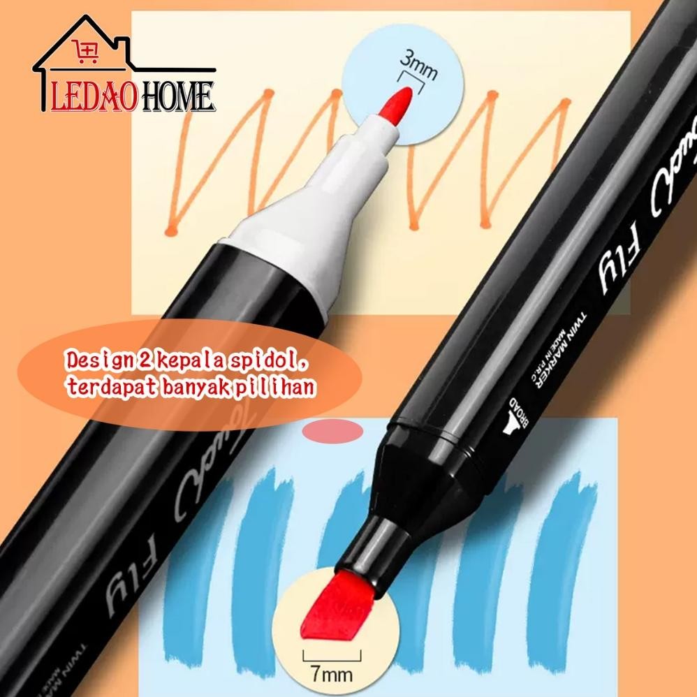 

RB LEDAOHOME 2 in 1 Spidol dan Stabilo Touch Isi 24/36/48/60/80 Warna Dual Side Fine Art Brush Pen Sketsa