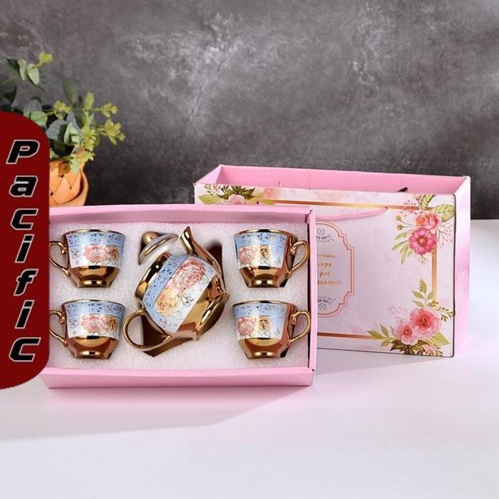 Promo Cangkir Teko Keramik Retro Jadul Vintage Classic Set 4 Cups 1 Pot European Style Hampers Ramad