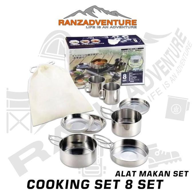 Cooking Set Camping 8 Set Alat Masak Outdoor 8 Set Alat Makan Camping