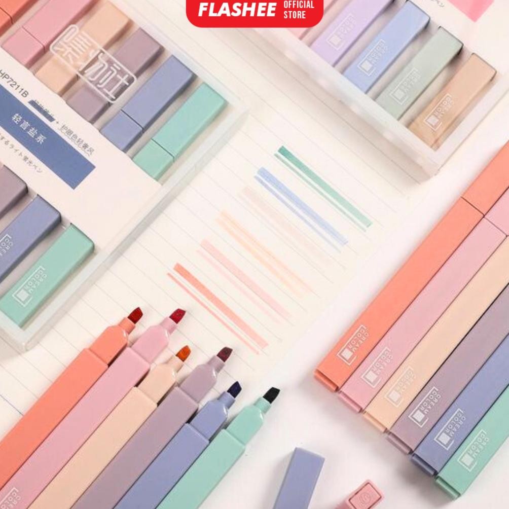 

RB Flashee Highlighter Spidol 6 PCS Highlighter 2 In 1 Double Brush Spidol Warna Pastel