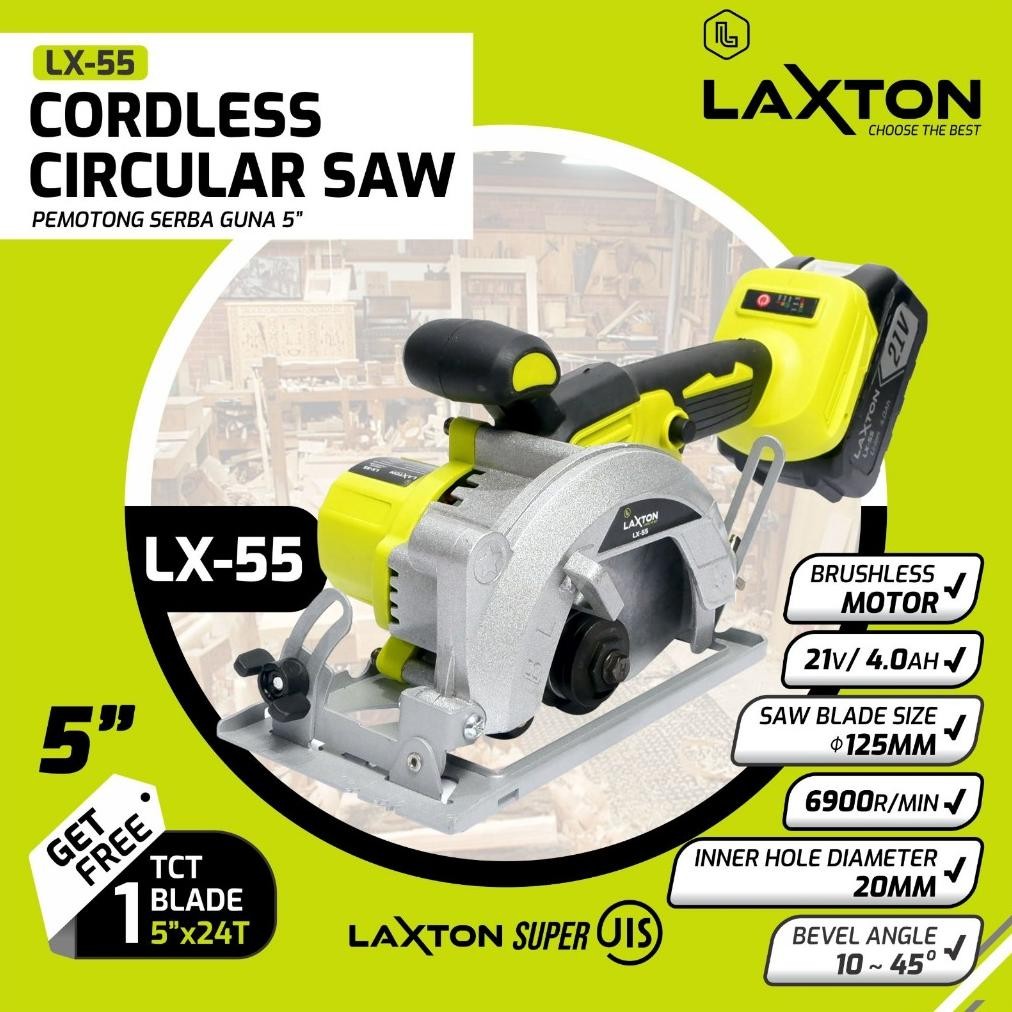 Laxton LX55 mesin gergaji circular saw brushless circle potong kayu cordless baterai  5" murah laris