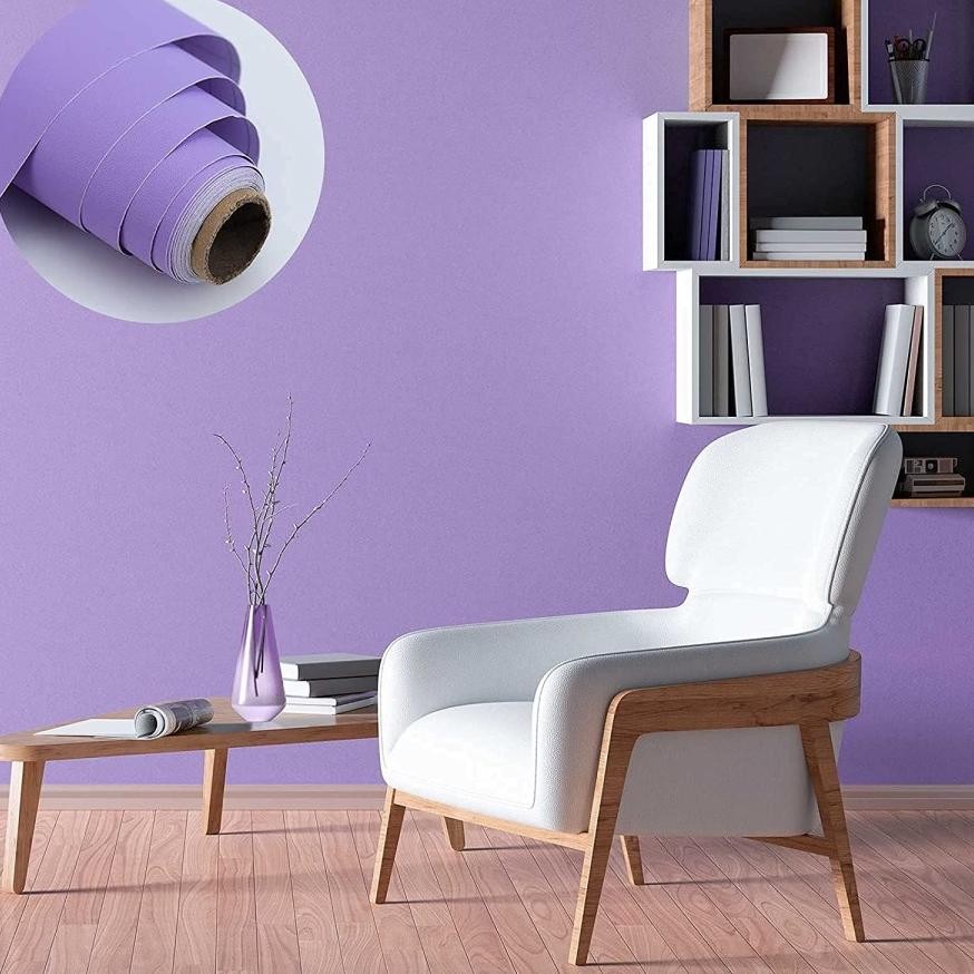 WALLPAPER STIKER  DINDING UNGU LILAC POLOS 45CM X 10M
