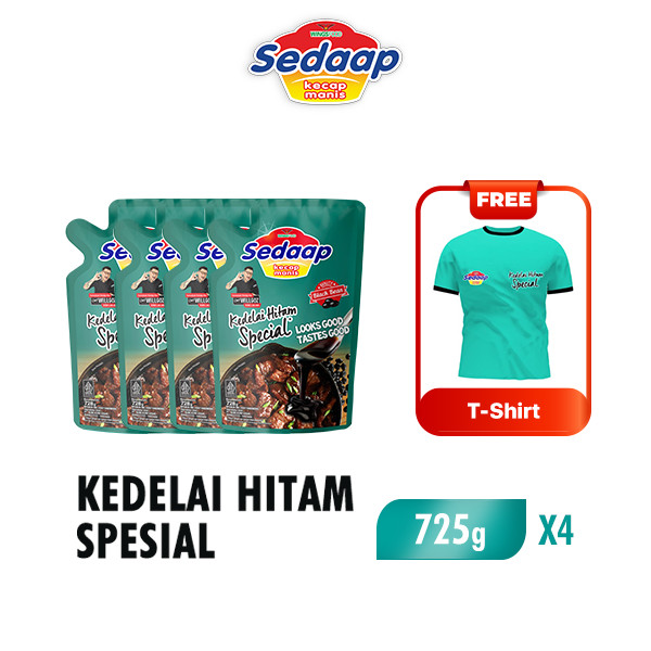 

Sedaap Kecap Manis Kedelai Hitam Spesial Pouch 725 gr x4 Free T-shirt