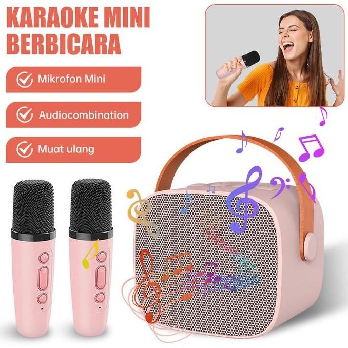 Mesin Karaoke Sistem Speaker Pa Bluetooth 5.3 Portabel Dengan 1-2 Mikrofon Nirkabel Bernyanyi Rumah 