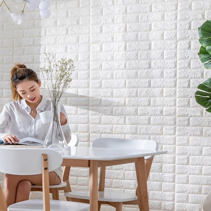 Aihomestore88 PAKET 10 LEMBAR Wallpaper 3D Modern Foam Batu Bata Wallstiker Wallpaper Dinding