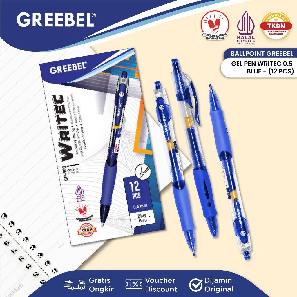

GREEBEL PULPEN GEL / Gel Pen Writec GP- 503 0.5 Biru (12PCS/SET) / Ballpen Gel Ballpoint Bolpen Bolpoin Pena Gel