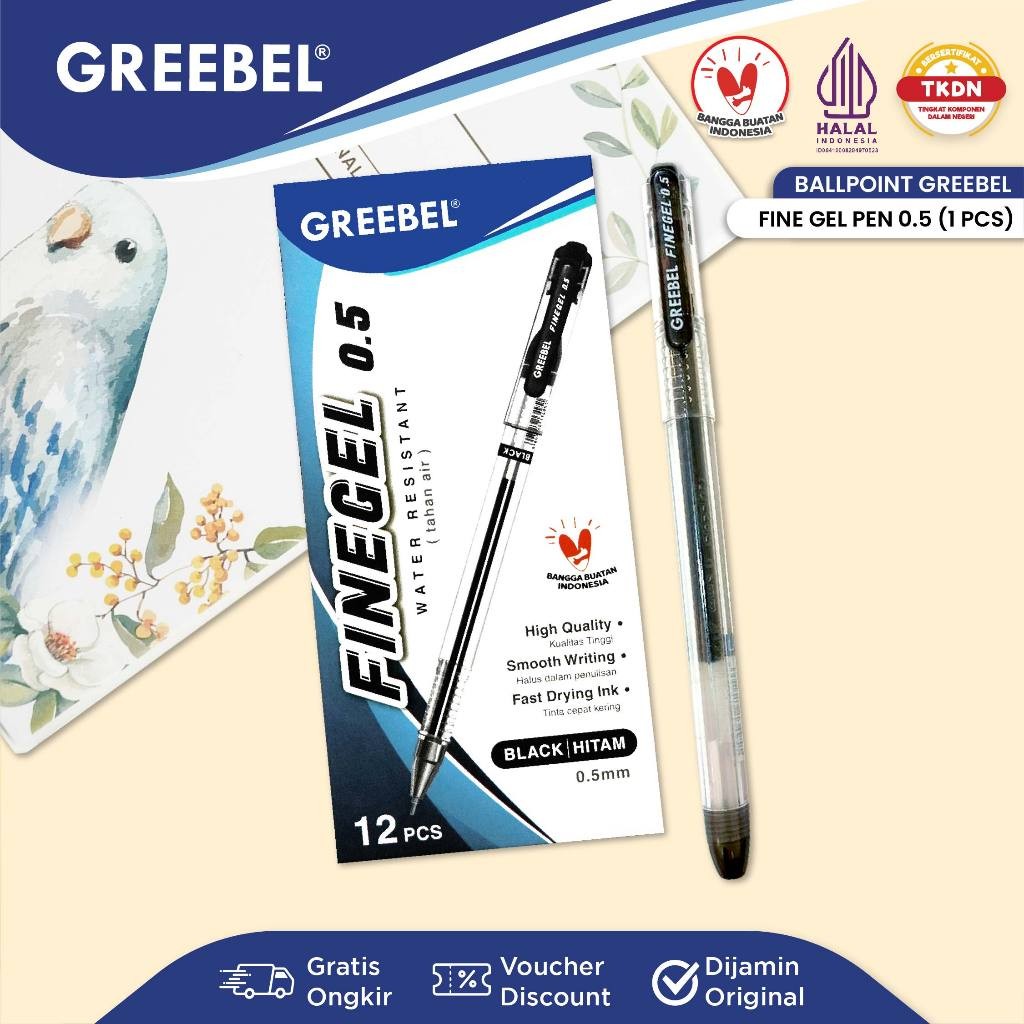 

GREEBEL PULPEN GEL / PEN GEL Fine Gel Hitam (1PCS) / Ballpen Gel Ballpoint Bolpen Bolpoin Pena Gel
